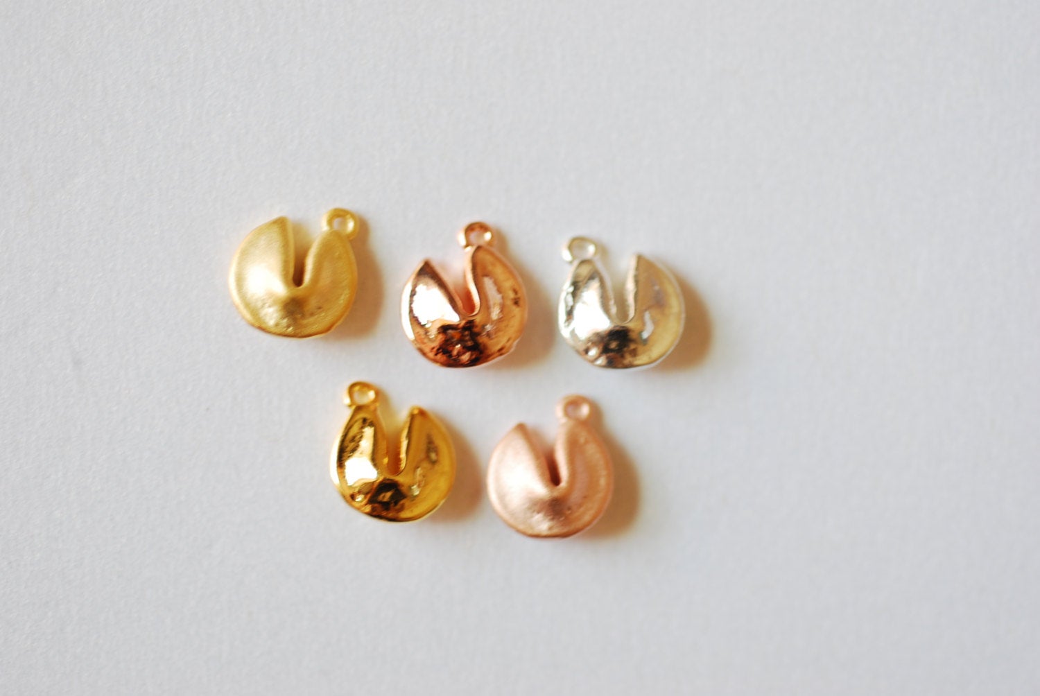 Fortune Cookie 3D Charm, Wholesale, 18K Matte Yellow Gold-Plated 925 Sterling Silver, 10mm x 9mm, Chinese Cookie