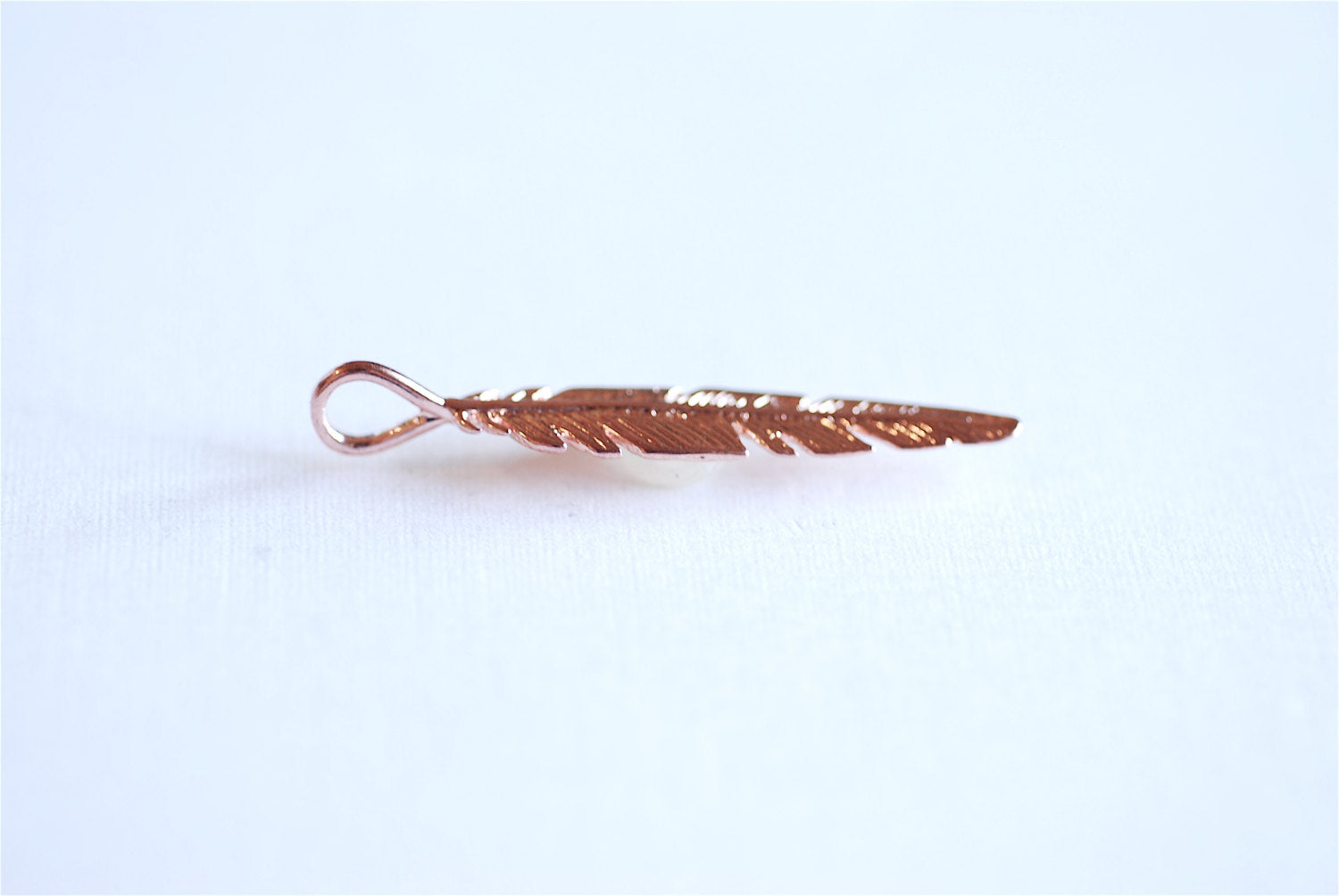 Pink Rose Wholesale Gold Vermeil Feather Charm- 22k rose gold plated sterling silver feather pendant, tribal bird feather, Rose Gold Feather Leaf, 9