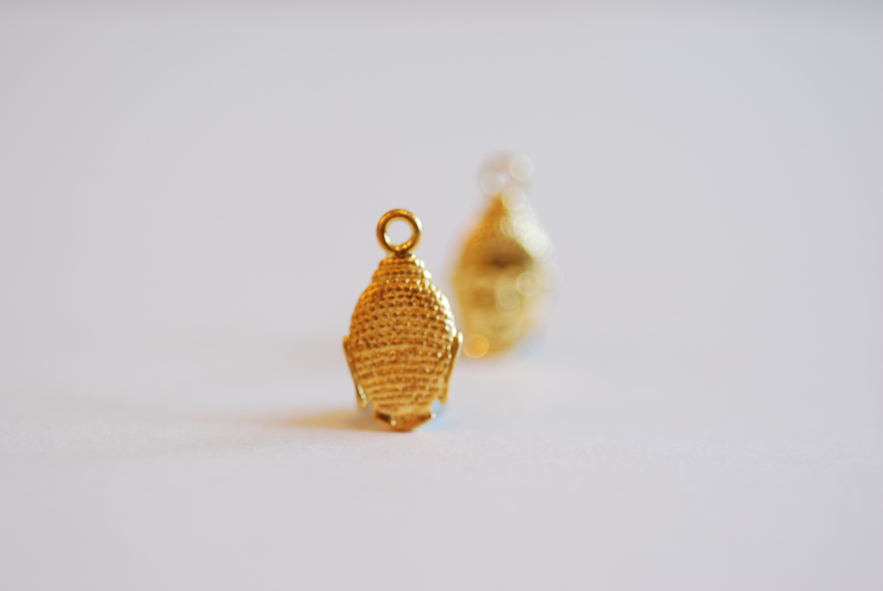 Buddha Head Wholesale Vermeil Gold Charm - 22k gold plated over 925 sterling silver, Spiritual Jewelry Component, ohm om, Yoga, Meditation, Yogi, 138