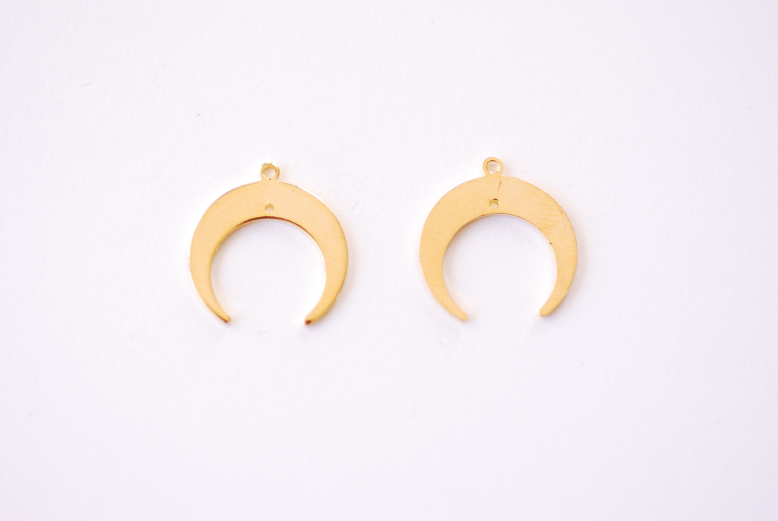 Double Horn Crescent Moon Charm Pendant - 16k Gold plated Brass Half Moon Connector HarperCrown Etsy B112 - HarperCrown