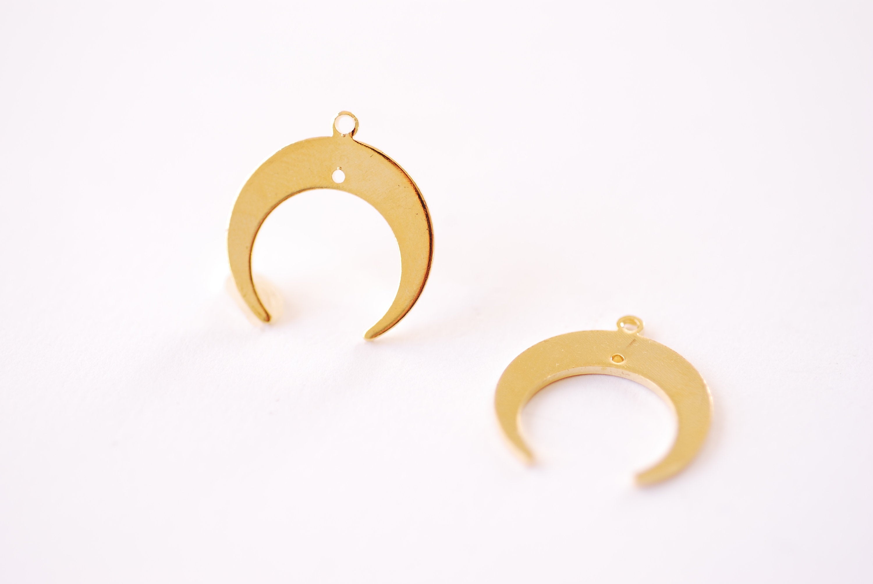 Double Horn Crescent Moon Charm Pendant - 16k Gold plated Brass Half Moon Connector HarperCrown Etsy B112 - HarperCrown