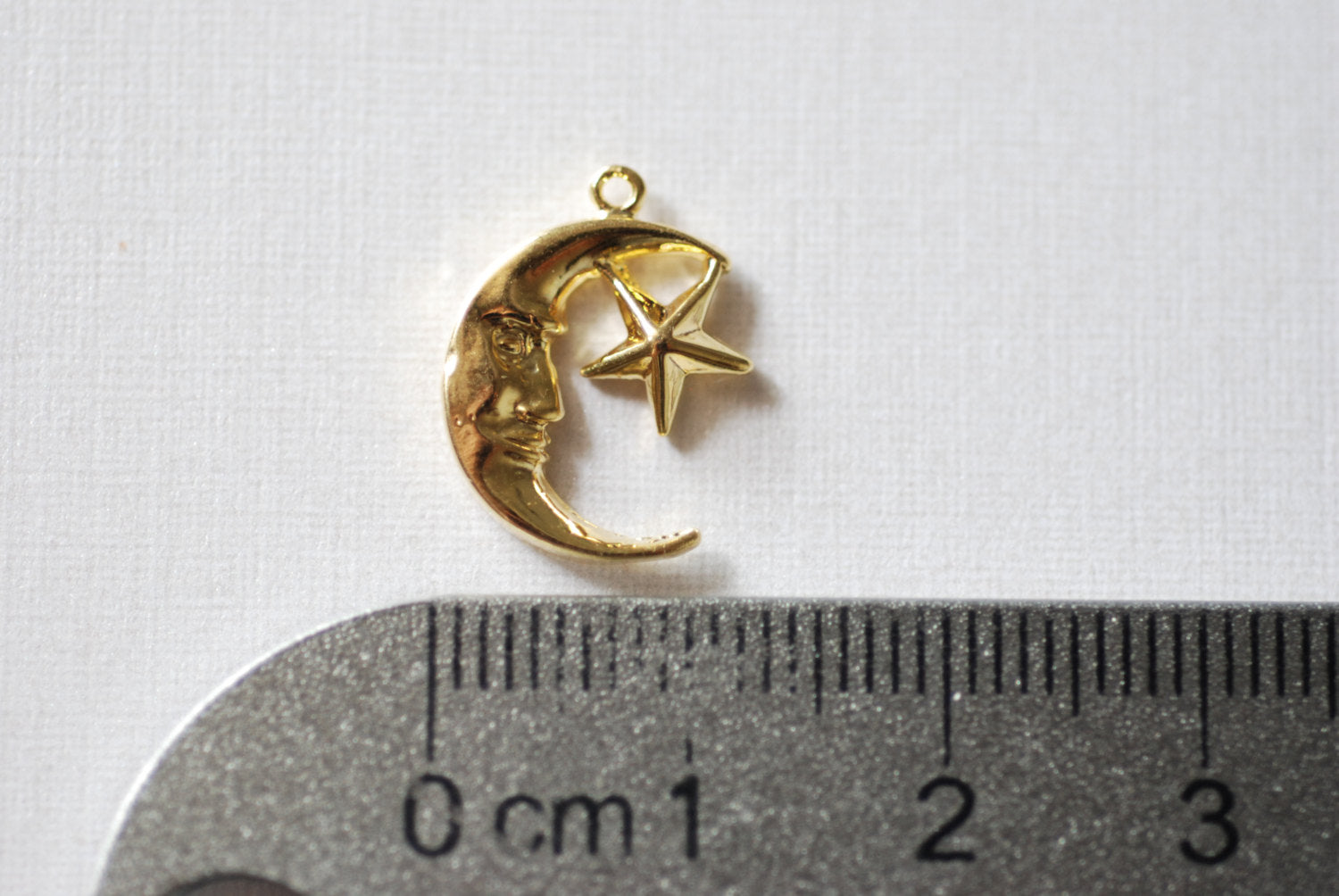 Moon Face and Star Charm, Wholesale, 18K Gold-Plated 925 Sterling Silver, 15mm x 12mm, Celestial Crescent Moon
