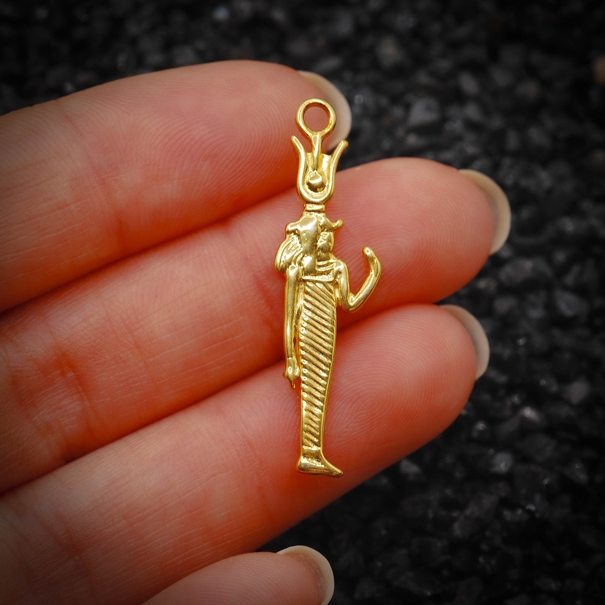 Isis Goddess of Fertility Ancient Egyptian Charm | 925 Sterling Silver, Oxidized or 18K Gold Plated | Jewelry Making Pendant - HarperCrown