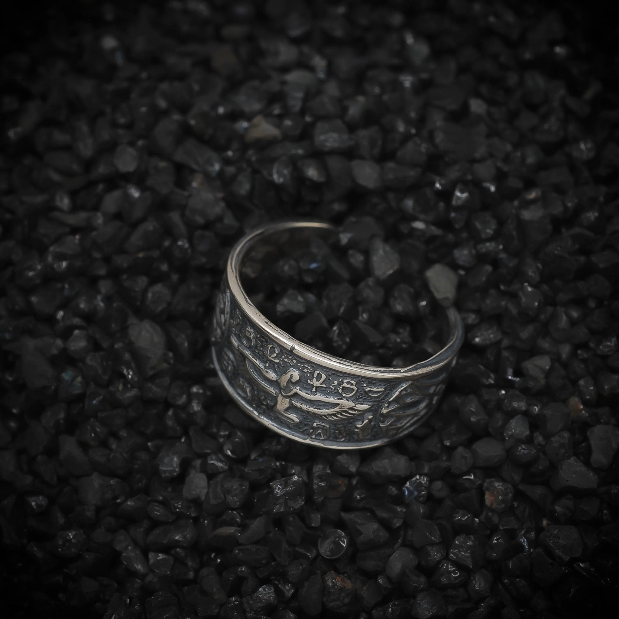 Isis Nut Ring Lotus and Ankh Egyptian | 925 Sterling Silver, Oxidized or 18K Gold Plated | Adjustable Size - HarperCrown