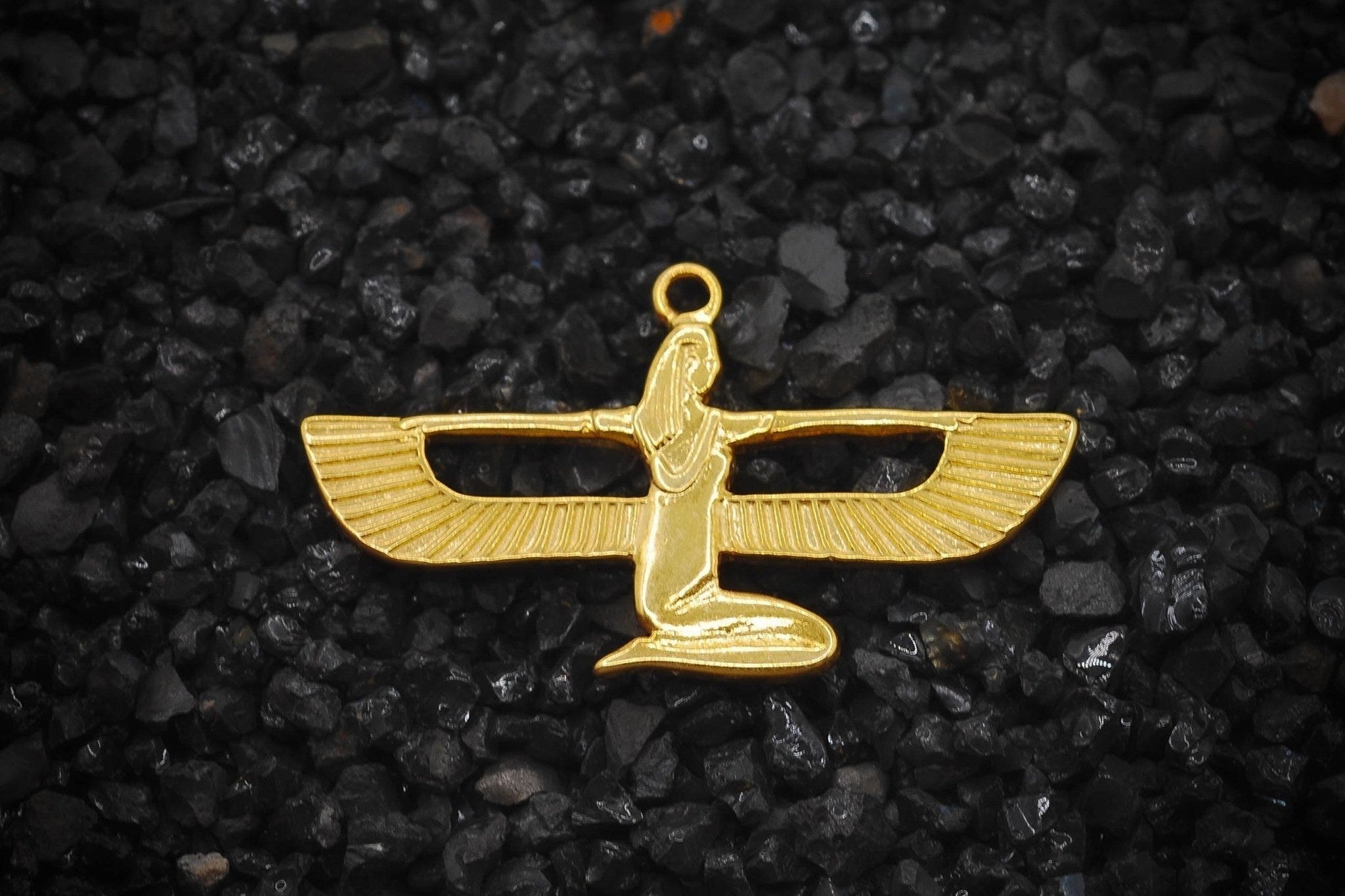 Isis Nut Winged Goddess of the Sky Ancient Egyptian Charm | 14K Solid Gold | Jewelry Making Pendant - HarperCrown