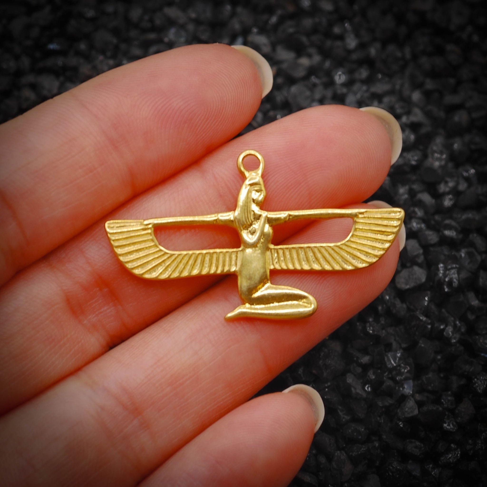 Isis Nut Winged Goddess of the Sky Ancient Egyptian Charm | 14K Solid Gold | Jewelry Making Pendant - EgyptianEssence