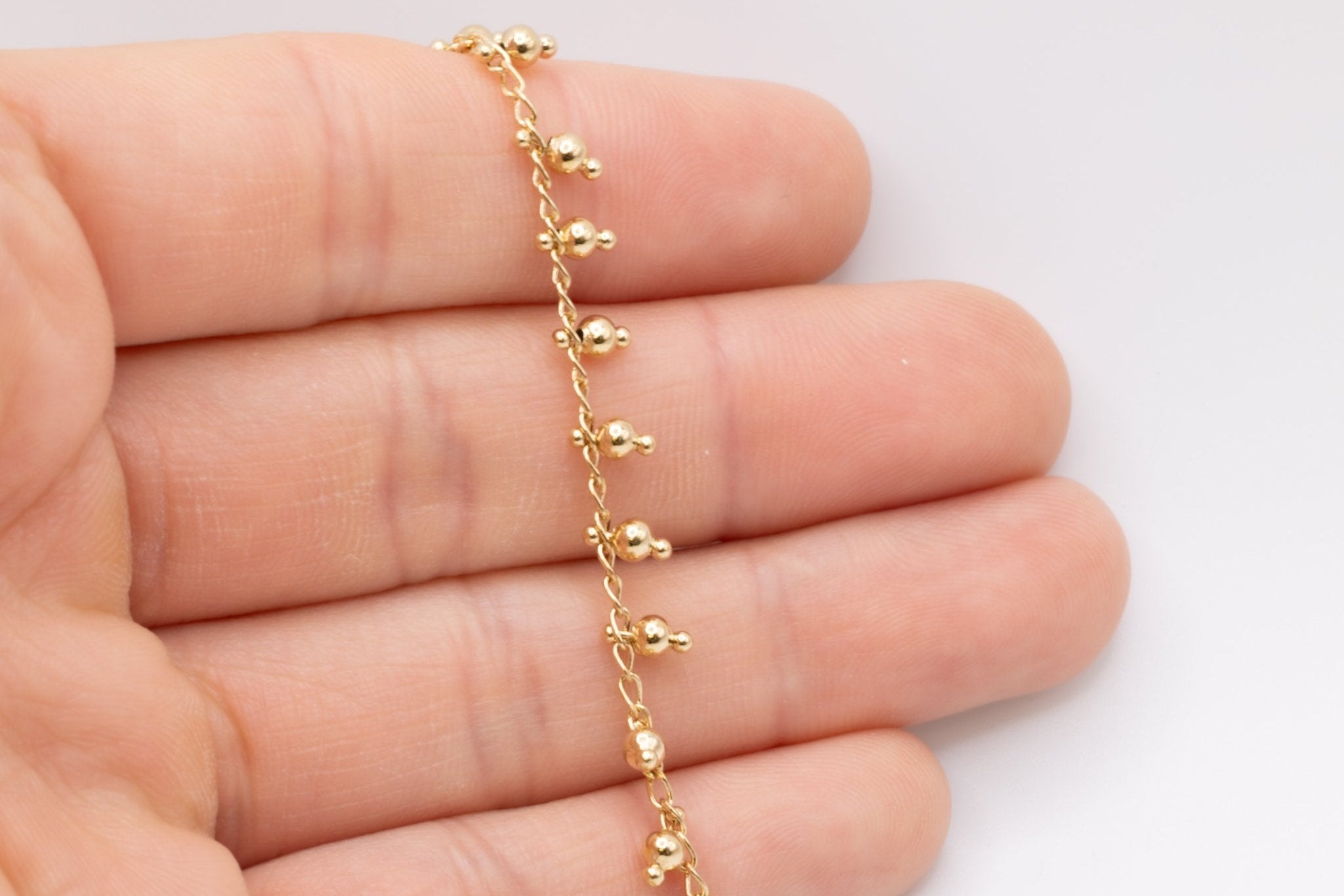 Jessica Bead Dew Drop Chain, 14K Gold Overlay Plating, Wholesale Jewelry Chain - HarperCrown