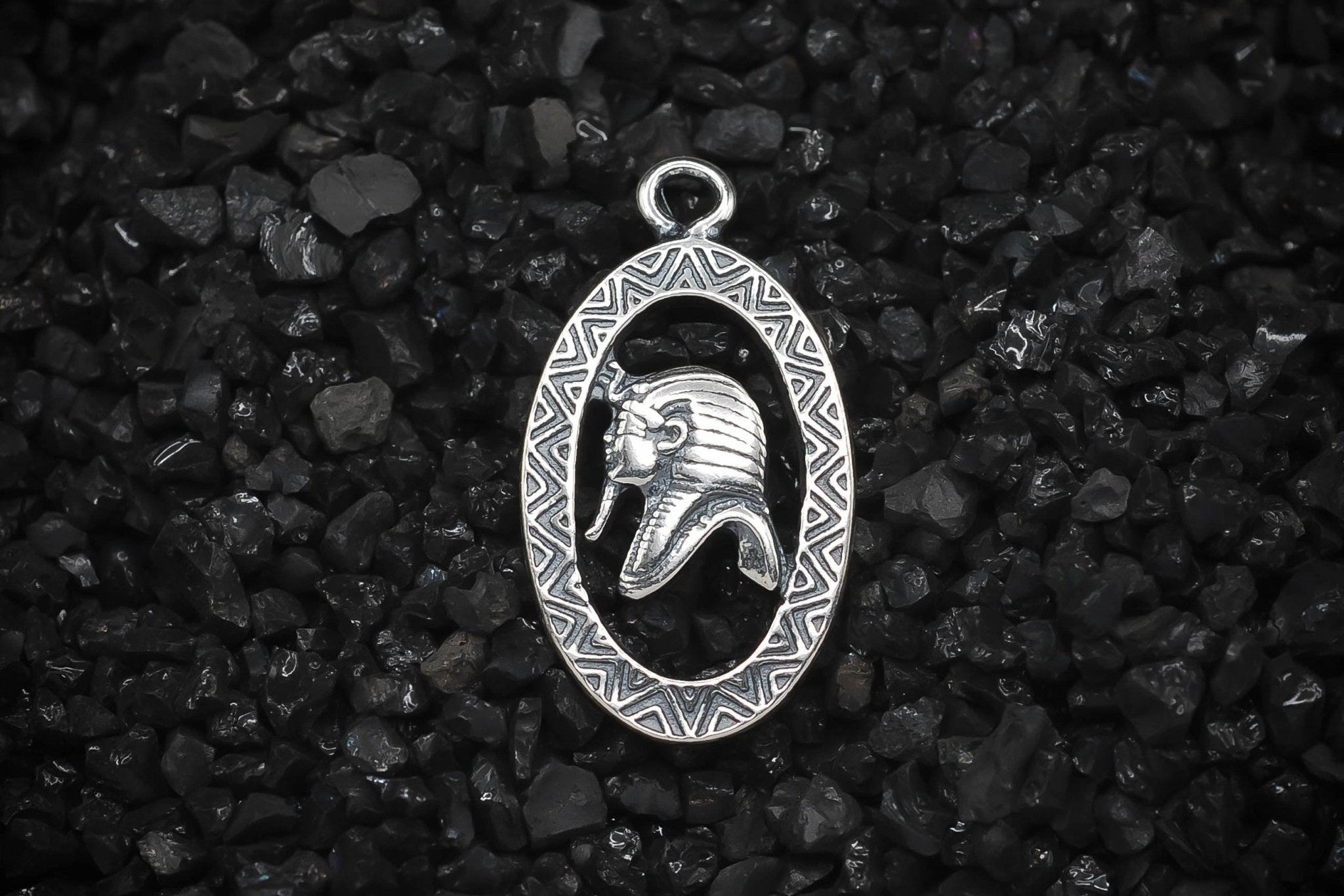 King Tut Charm of Ancient Egypt Side Profile | 925 Sterling Silver, Oxidized | Jewelry Making Pendant - HarperCrown