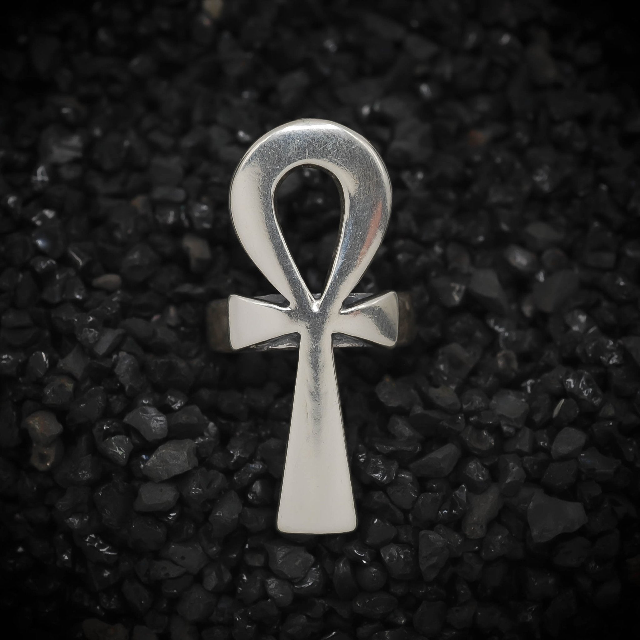 Large Ankh Key of Eternal Life Ring Hieroglyphics Ancient Egyptian | 925 Sterling Silver, Oxidized or 18K Gold Plated | Adjustable Size - HarperCrown