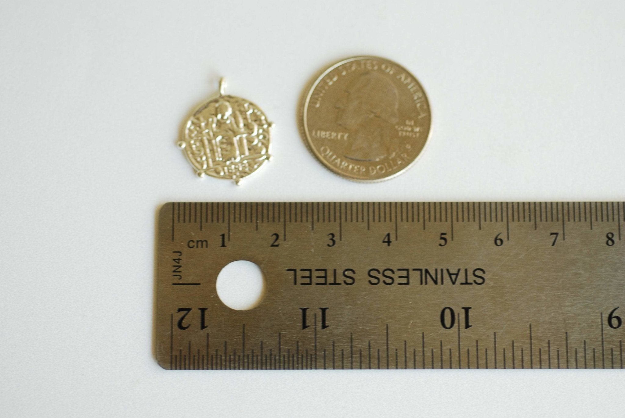 Large Medallion Pendant- Vermeil Gold 18k gold plated over 925 Sterling Silver, Greek Coin, Gold Medallion, Spanish Coin, Religious, 480 - HarperCrown