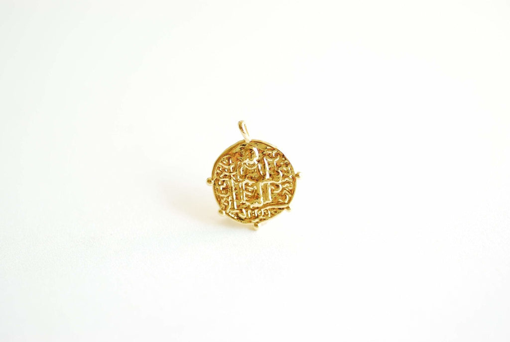 18k Gold Filled Floral Coin Charm Medallion with decorative Edge