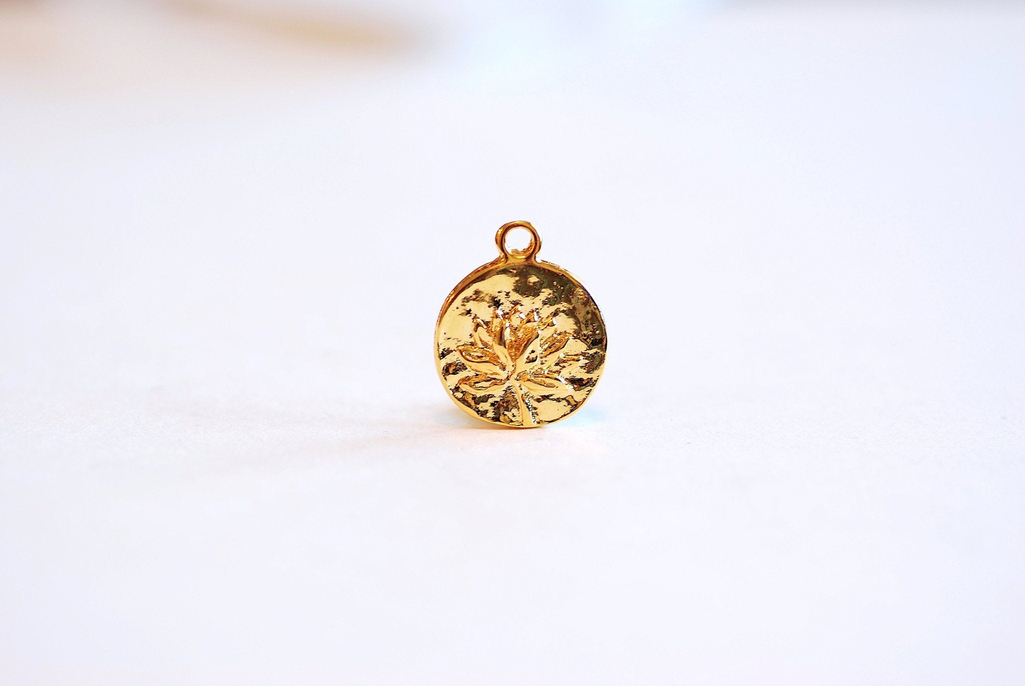 Lotus Disc Vermeil Gold Charm- 22k Gold plated 925 Sterling Silver, Lotus Flower Charm, Circle Round Disc, Yoga Charm, Dandelion Charm, 405 - HarperCrown