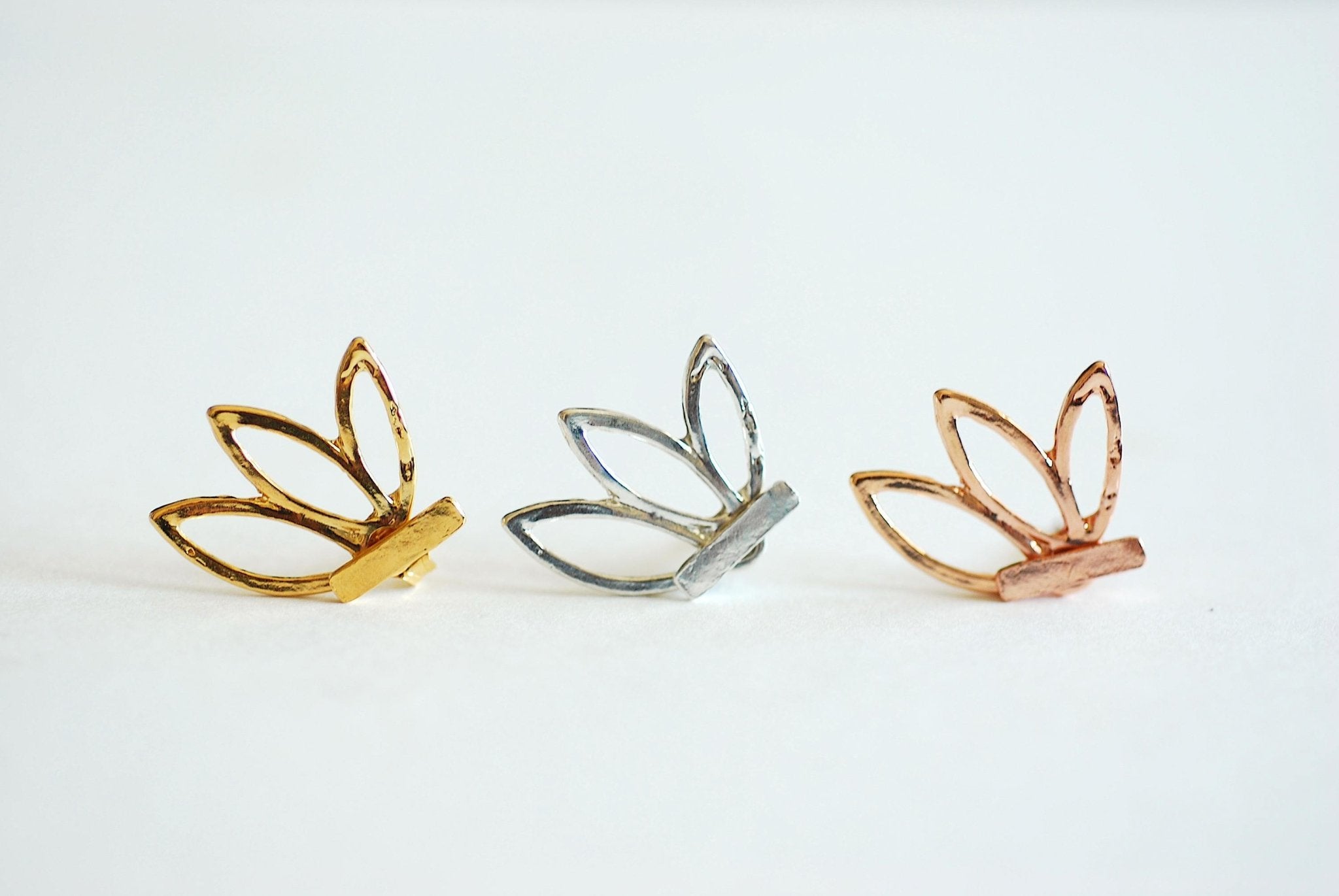 Lotus Flower Ear Jacket Earrings- Choose Sterling Silver, Gold, Rose Gold, front back earrings, Lotus flower stud earrings, bar earrings - HarperCrown