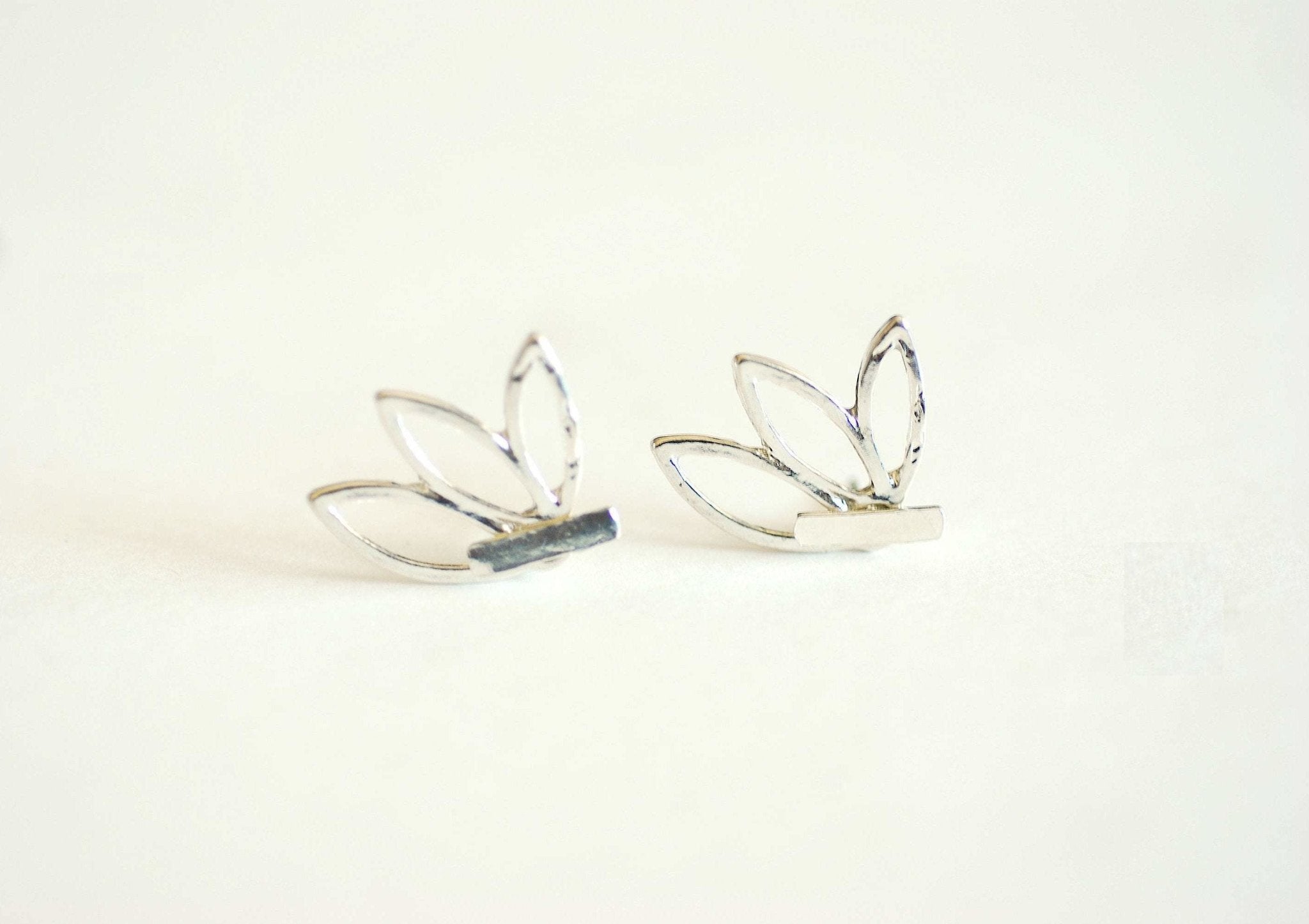 Lotus Flower Ear Jacket Earrings- Choose Sterling Silver, Gold, Rose Gold, front back earrings, Lotus flower stud earrings, bar earrings - HarperCrown