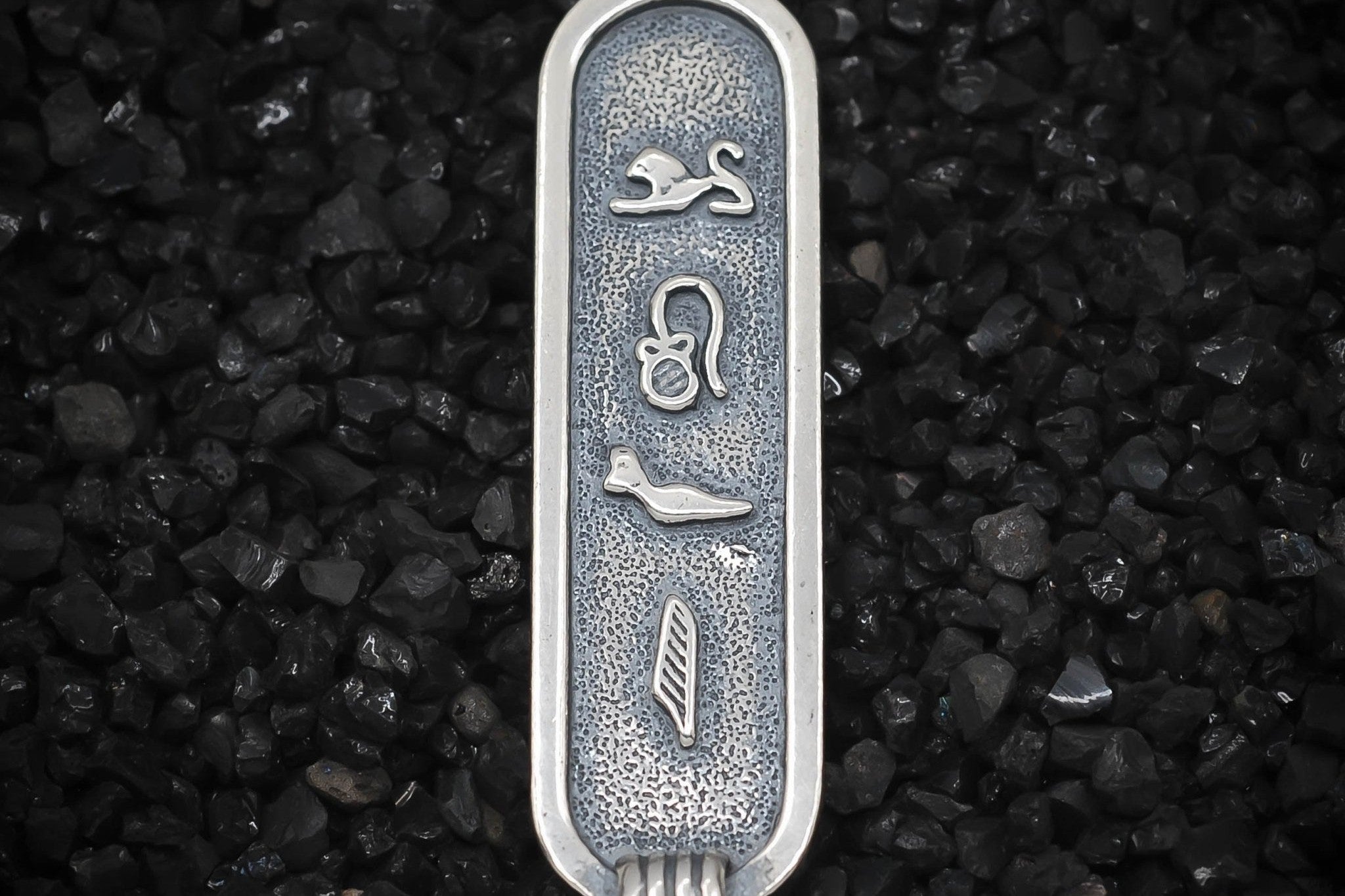 "Love" Cartouche Hieroglyph Ancient Egyptian Charm | 925 Sterling Silver, Oxidized or 18K Gold Plated | Jewelry Making Pendant - HarperCrown