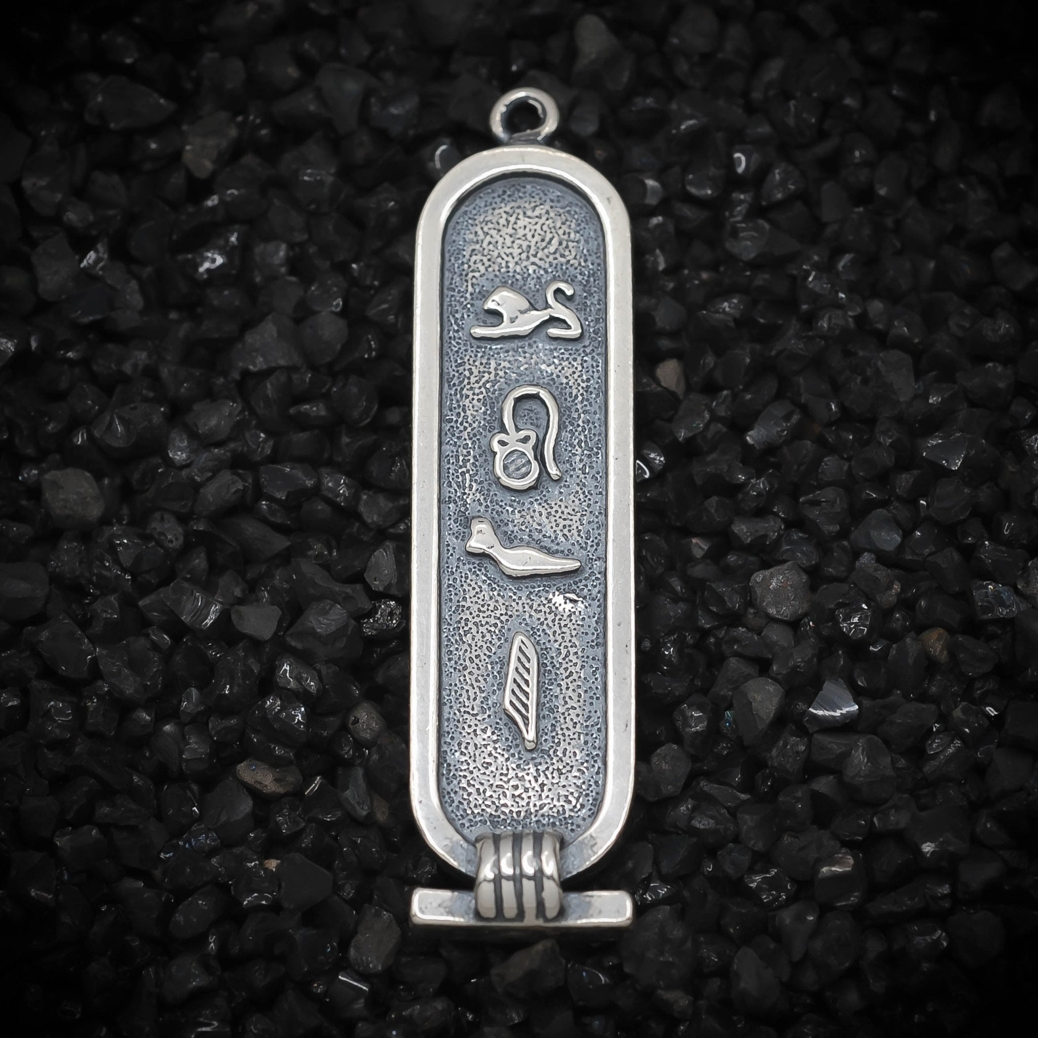 "Love" Cartouche Hieroglyph Ancient Egyptian Charm | 925 Sterling Silver, Oxidized or 18K Gold Plated | Jewelry Making Pendant - HarperCrown