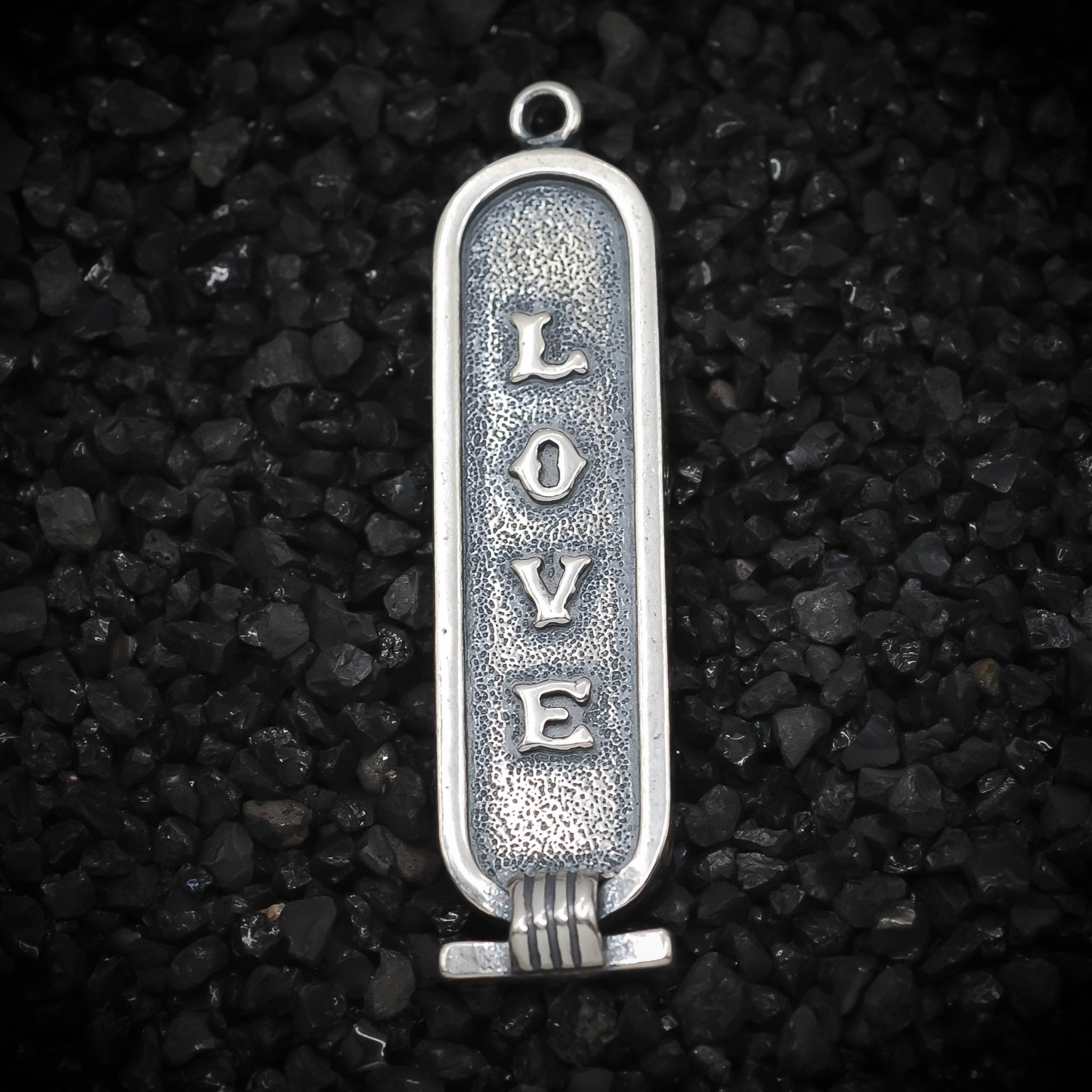 "Love" Cartouche Hieroglyph Ancient Egyptian Charm | 925 Sterling Silver, Oxidized or 18K Gold Plated | Jewelry Making Pendant - HarperCrown