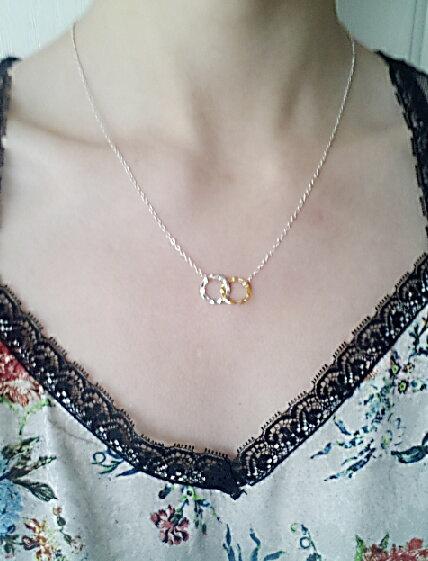 Love Knot Necklace, 18k Gold Rings,Gold Silver connected circles Necklace,hammered circle links,Linked Rings Necklace - HarperCrown