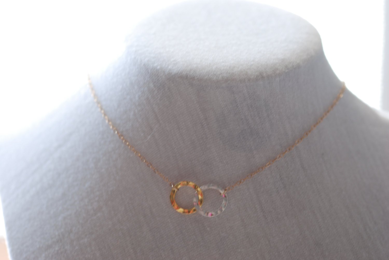 Love Knot Necklace, 18k Gold Rings,Gold Silver connected circles Necklace,hammered circle links,Linked Rings Necklace - HarperCrown