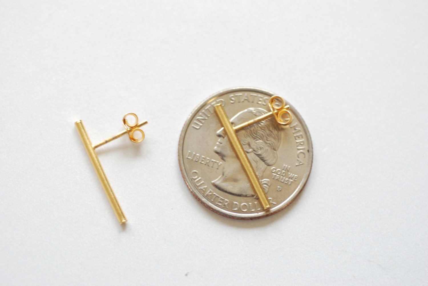 Matte Gold Bar Earrings, Line Earrings, Stick earrings, bar stud earrings,minimalist earrings,Filament earrings, Ear Climbers, Post Earrings - HarperCrown