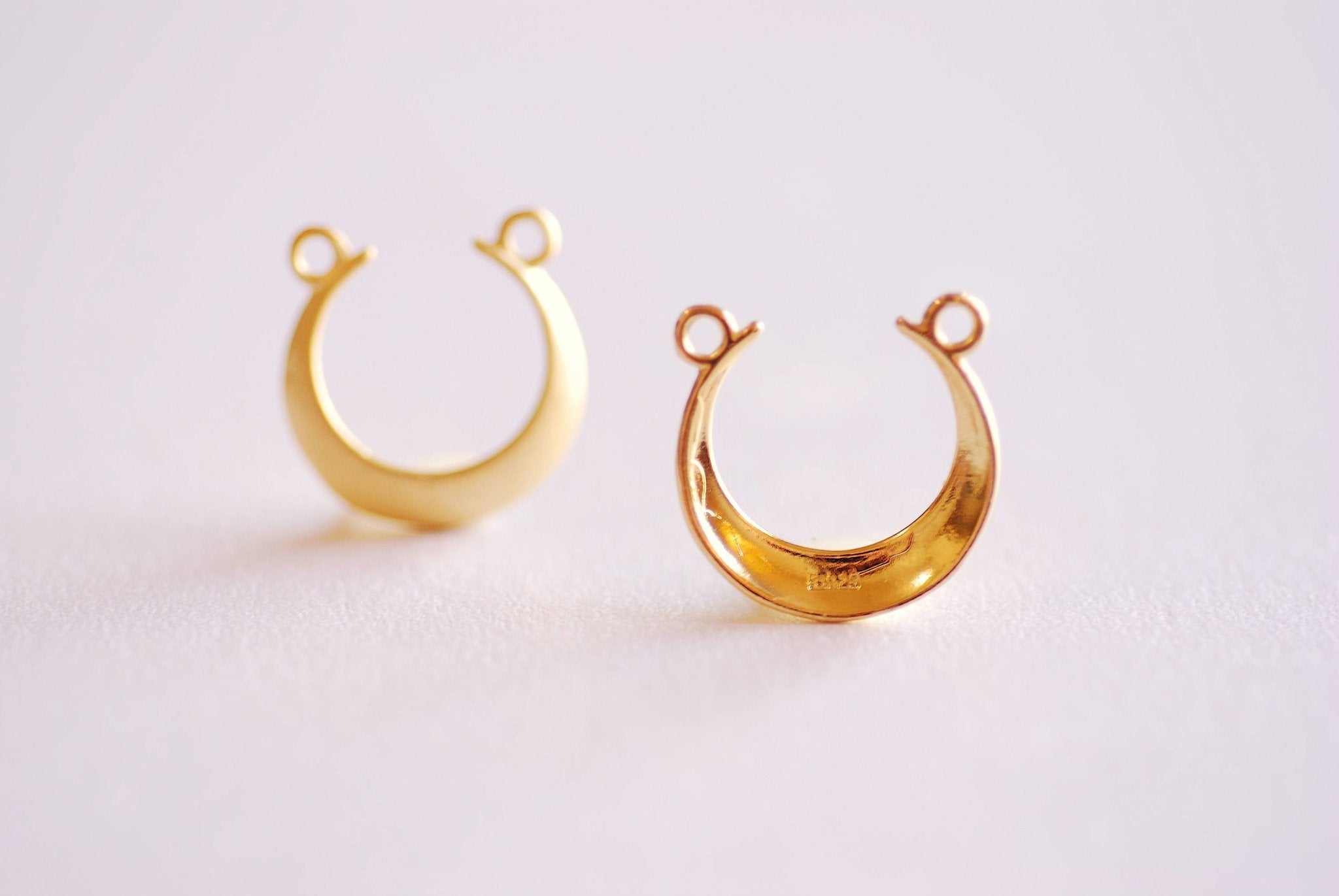Matte Gold Crescent Moon Connector- 22k Gold plated Sterling Silver, Moon Charm, Half Moon, Link Spacer, horizontal 2 holes, U Shaped, 357 - HarperCrown