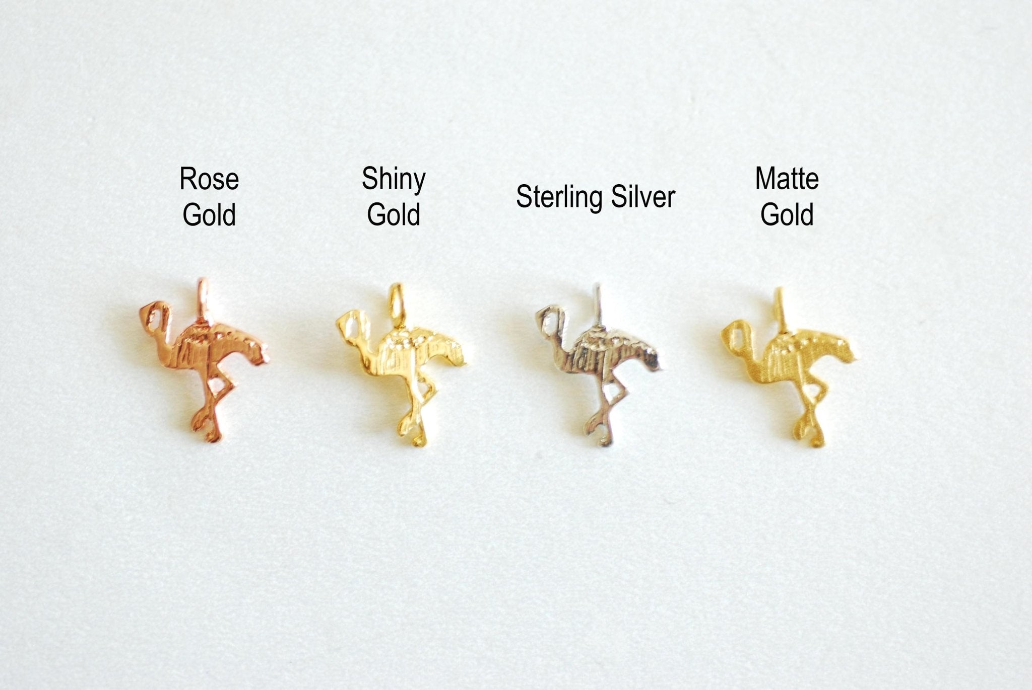 Matte Gold Flamingo Charm, 22k Gold plated 925 Silver Flamingo, Bird Charm, Crane, Small Bird, Pink Flamingo, Sterling Silver Pendant, 369 - HarperCrown