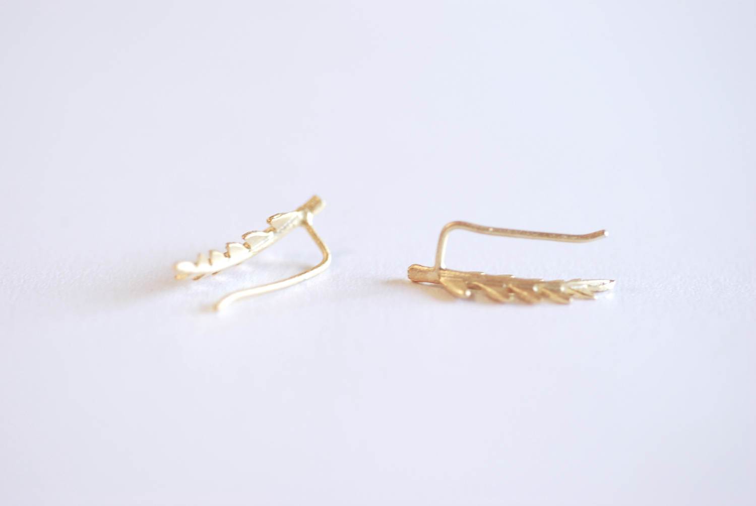 Matte Gold Leaf Ear Climber- Gold Leaf Ear Cuff, Leaf Earrings Ear Crawler, Gold Ear Climber, Ear Jacket, Leaves Ear Climber Crawler, Jacket - HarperCrown