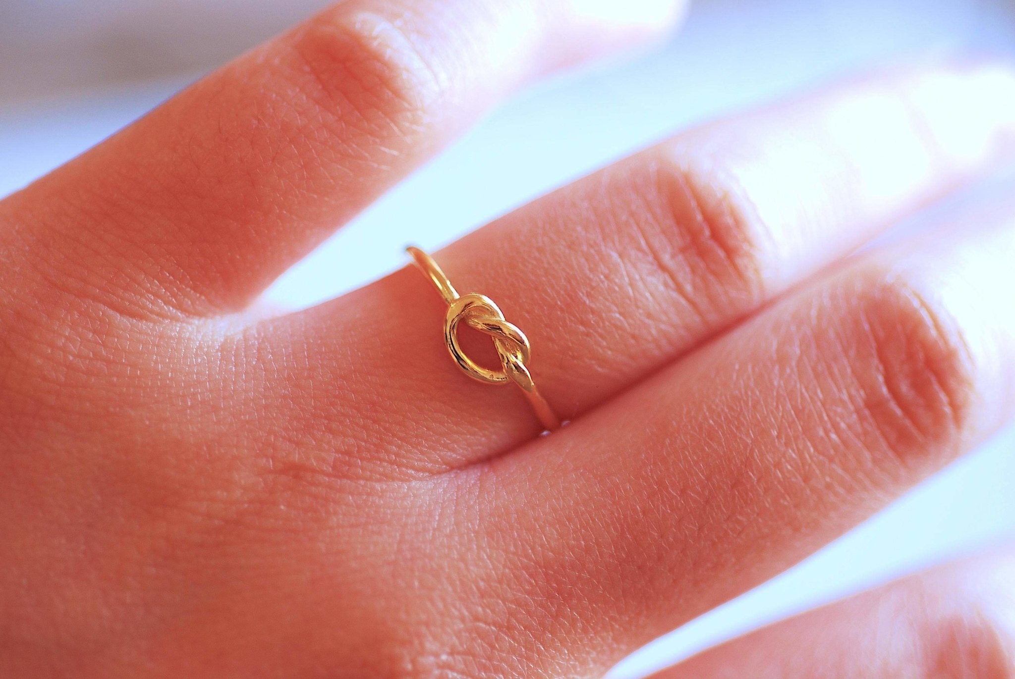 Matte Gold Love Knot Ring- Gold Love Knot adjustable ring, Thin Love knot ring, bridesmaid Gift, knot promise ring, Eternity Ring, Midi Ring - HarperCrown