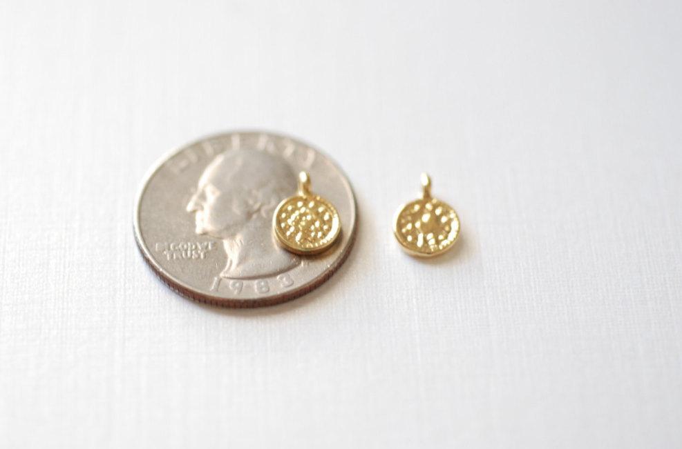 Matte Gold Small Disc Charm- 22k gold plated over sterling silver round disc charm, Vermeil Gold Disc, Gold disc with bail, Small Round Disc - HarperCrown