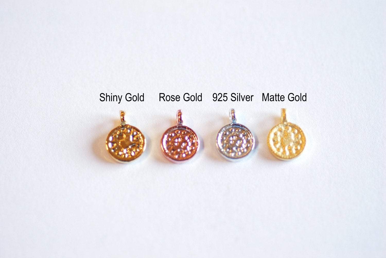 Matte Gold Small Disc Charm- 22k gold plated over sterling silver round disc charm, Vermeil Gold Disc, Gold disc with bail, Small Round Disc - HarperCrown