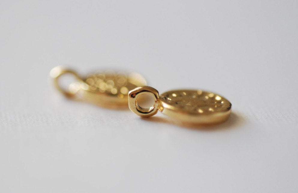 Matte Gold Small Disc Charm- 22k gold plated over sterling silver round disc charm, Vermeil Gold Disc, Gold disc with bail, Small Round Disc - HarperCrown