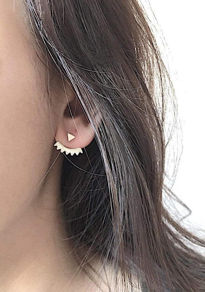 Matte Gold Triangle Ear Jacket, Spike Ear Jacket, Geometric Earrings, Ear Jacket, Earring Cuff, Triangle Studs, Minimal Earrings, Sunshine - HarperCrown