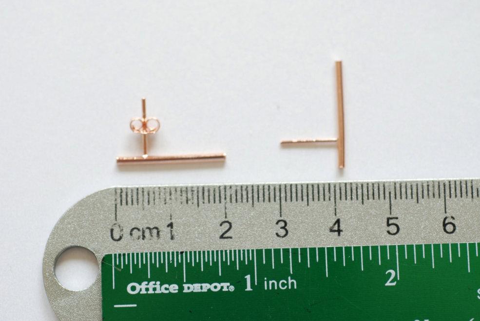 Matte Rose Gold Bar Earrings, Line Earrings, Stick earrings, bar stud earrings, minimalist earrings, Filament earrings, Ear Climbers, Post - HarperCrown