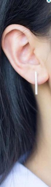 Matte Rose Gold Bar Earrings, Line Earrings, Stick earrings, bar stud earrings, minimalist earrings, Filament earrings, Ear Climbers, Post - HarperCrown