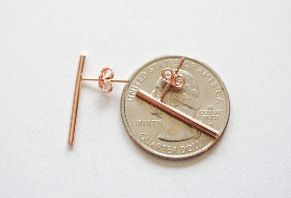 Matte Rose Gold Bar Earrings, Line Earrings, Stick earrings, bar stud earrings, minimalist earrings, Filament earrings, Ear Climbers, Post - HarperCrown