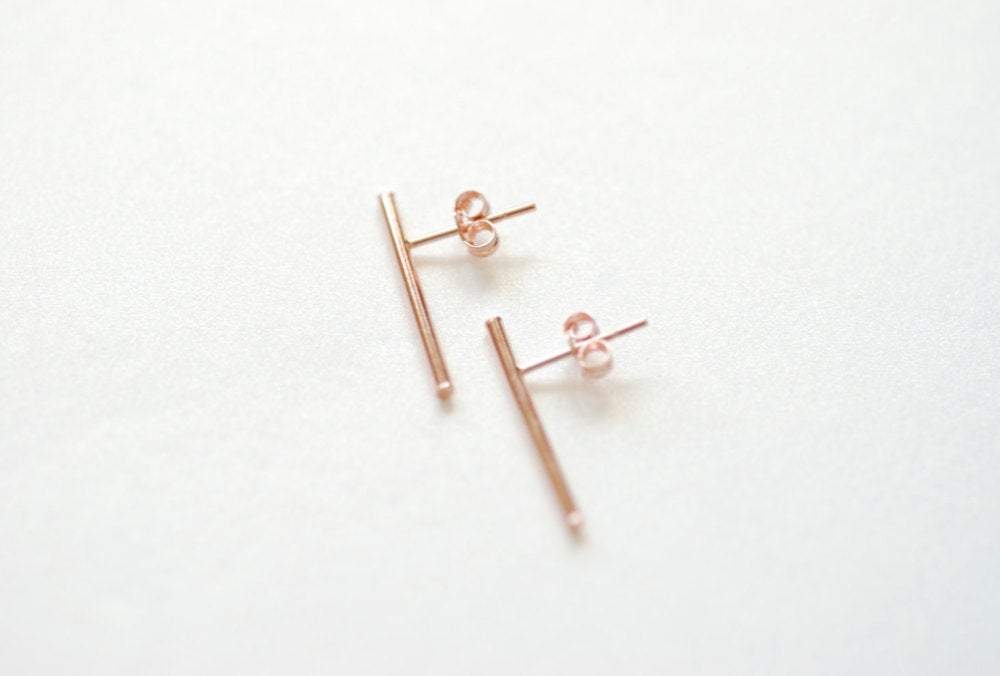 Matte Rose Gold Bar Earrings, Line Earrings, Stick earrings, bar stud earrings, minimalist earrings, Filament earrings, Ear Climbers, Post - HarperCrown
