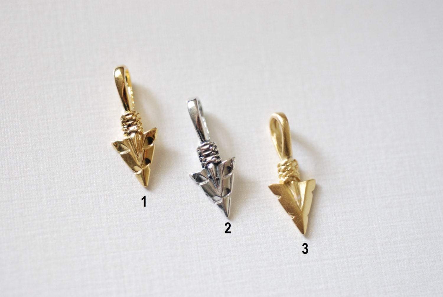 Matte Vermeil Gold Arrow charm, 18k gold over 925 sterling silver Arrow charm, Gold arrow, arrow, arrowhead, arrow charm, vermeil arrow - HarperCrown