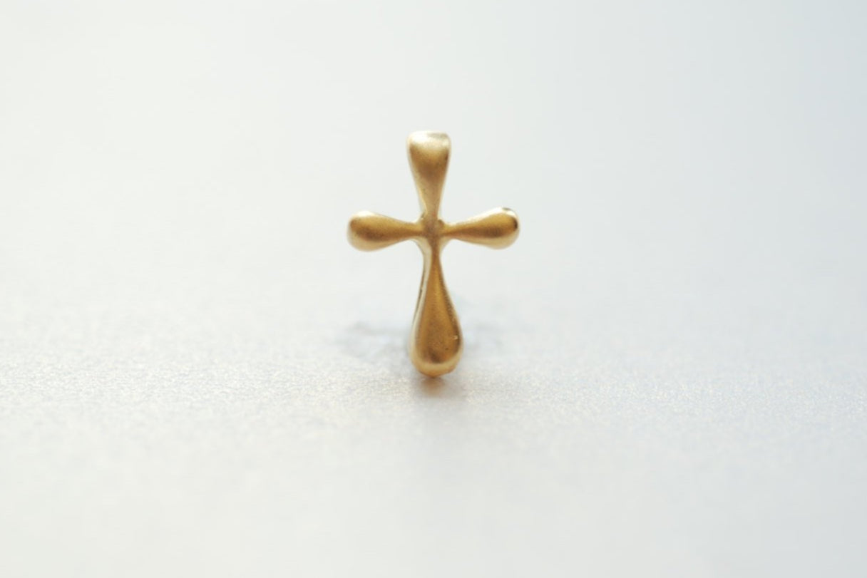 Matte Vermeil Gold Cross Charm Pendant- 18k gold plated over Sterling Silver Cross Charm, Gold Cross, Gold Cross Beads Wholesale, 182 - HarperCrown