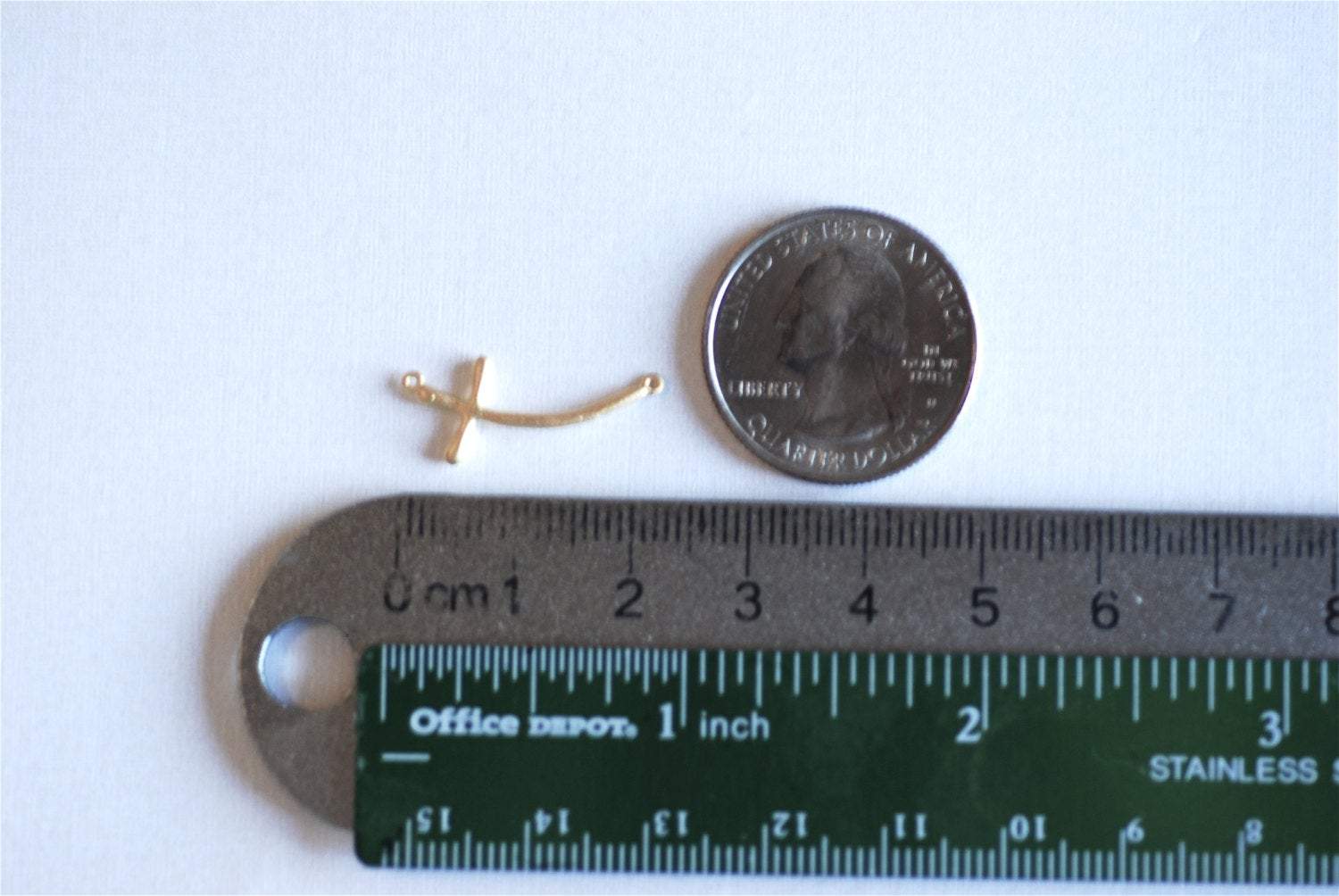 Matte Vermeil Gold Curved Cross Connector Charm- 18k gold over Sterling Silver Sideways Cross Charm Pendant, Bent Cross Connector Link, 294 - HarperCrown