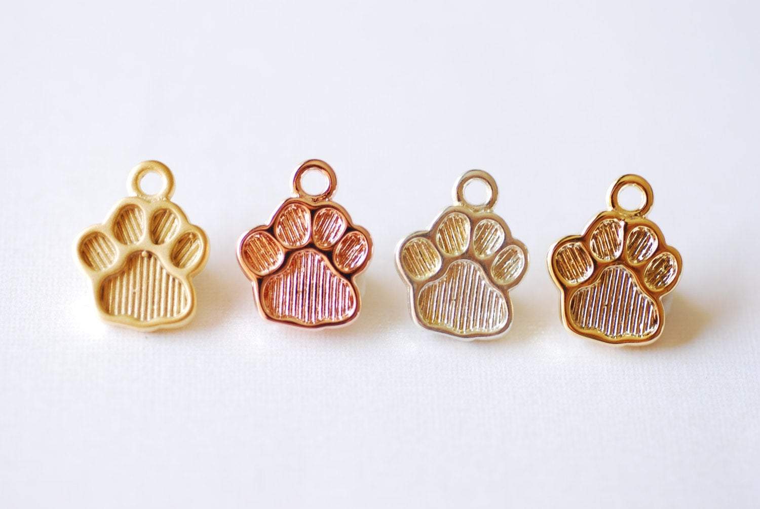 Matte Vermeil Gold Dog Paw Foot Print Charm- 18k gold plated over sterling silver dog paw, gold doggy paw charm pendant, gold dog tag, 206 - HarperCrown