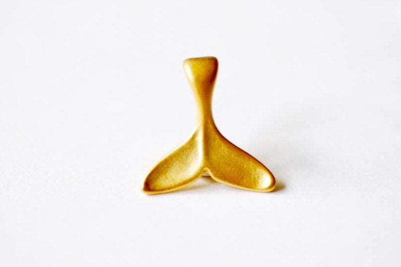 Matte Vermeil Gold Dolphin Whale Tail- 18k gold plated over Sterling Silver, Gold Dolphin Fin Tail Charm Pendant, yellow whale tail, 211 - HarperCrown