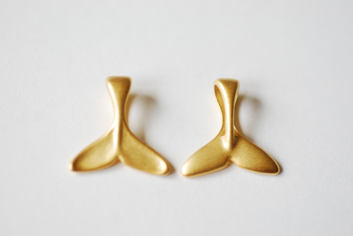 Matte Vermeil Gold Dolphin Whale Tail- 18k gold plated over Sterling Silver, Gold Dolphin Fin Tail Charm Pendant, yellow whale tail, 211 - HarperCrown