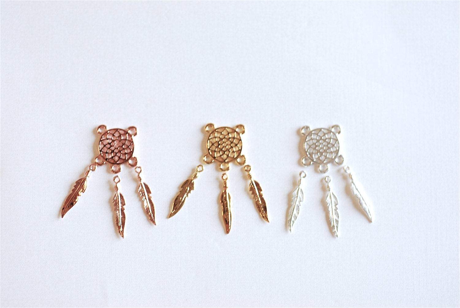 Matte Vermeil Gold Dreamcatcher Connector Charm- 18k gold over Sterling Silver Dream Catcher, Native American Dream Catcher, Wholesale, 272 - HarperCrown