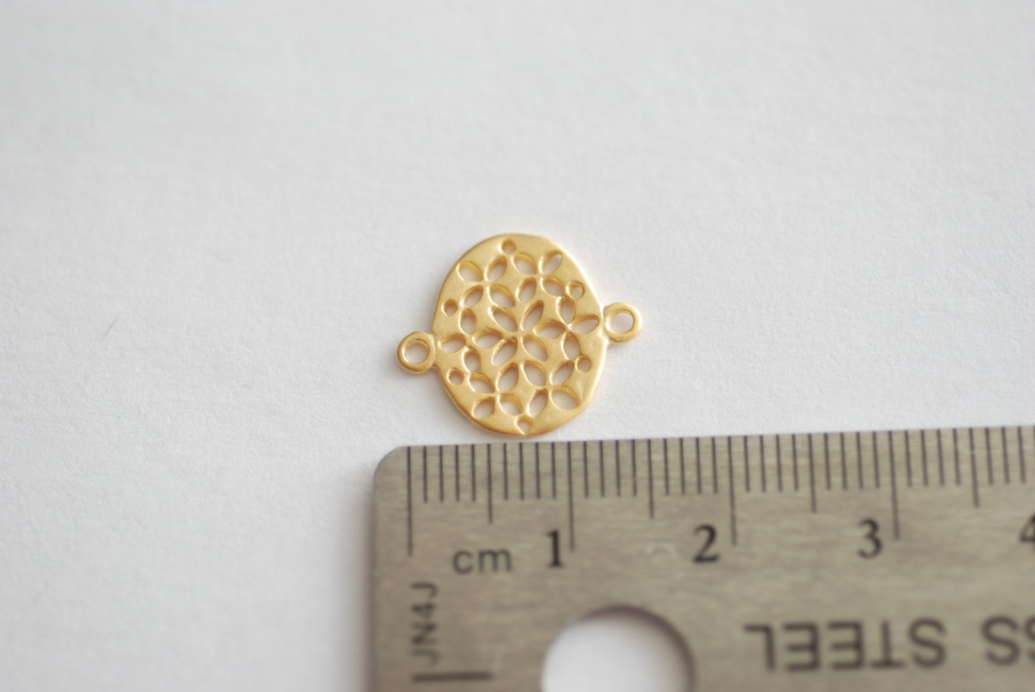 Matte Vermeil Gold Filigree Oval Flower Connector- 18k gold over 925 sterling silver, vermeil oval connector, Gold oval link spacer, 5 - HarperCrown