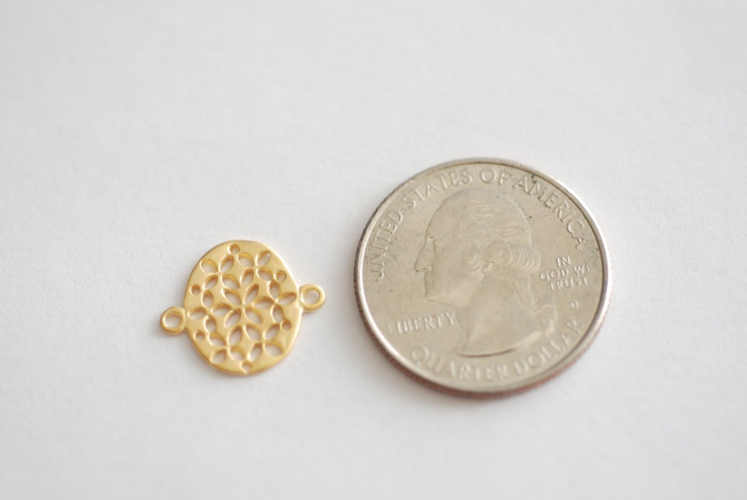 Matte Vermeil Gold Filigree Oval Flower Connector- 18k gold over 925 sterling silver, vermeil oval connector, Gold oval link spacer, 5 - HarperCrown