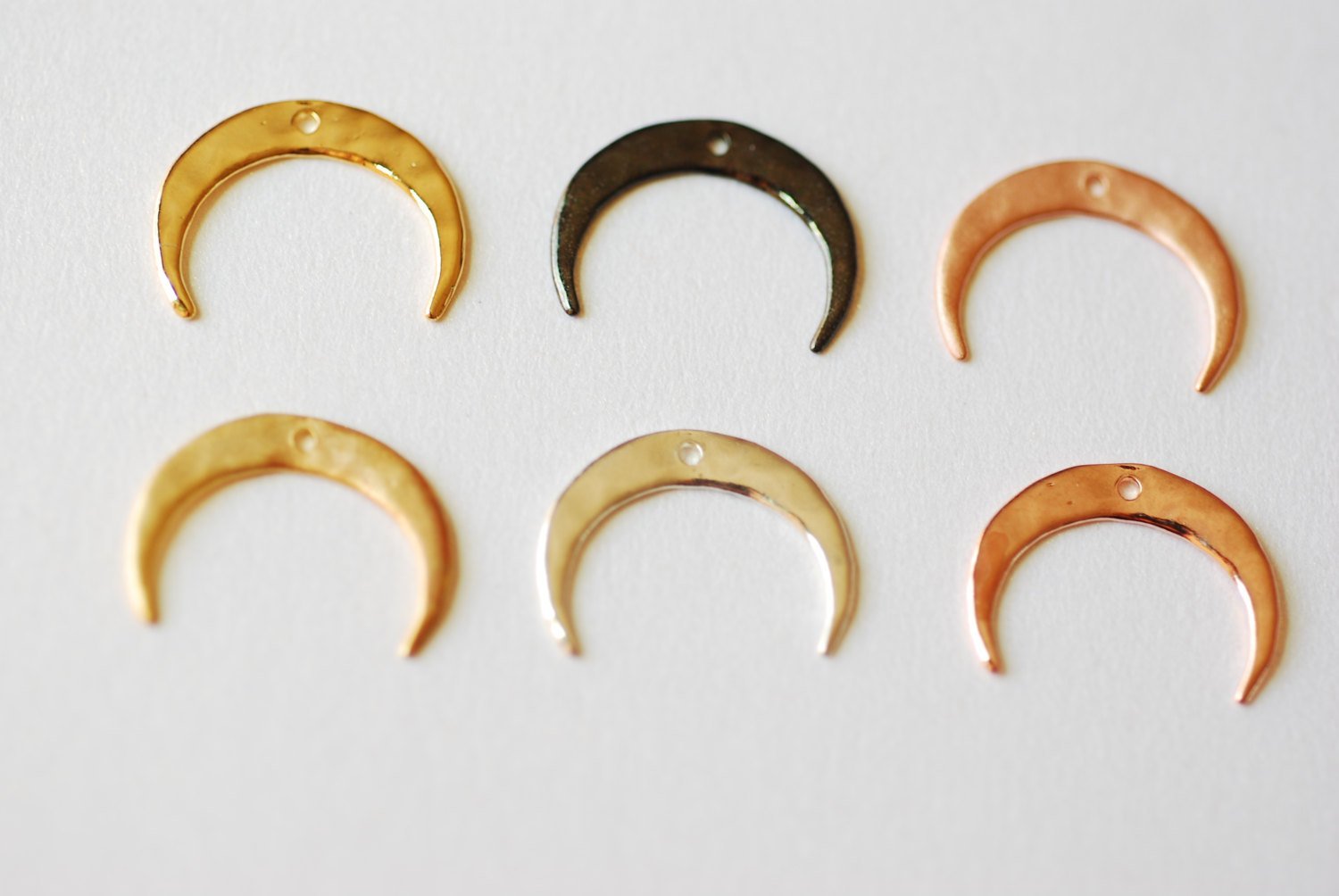 Matte Vermeil Gold Hammered Crescent Moon Charm Pendant- 18k gold plated over sterling Silver Half Moon, Gold Double Horn Charm, Moon, 246 - HarperCrown