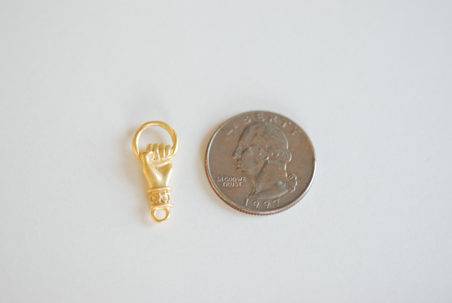 Matte Vermeil Gold Hand Connector- 18k gold plated over Sterling Silver, Hand of Fatima connector, Hand Holding Ring Connector, hand, 34 - HarperCrown