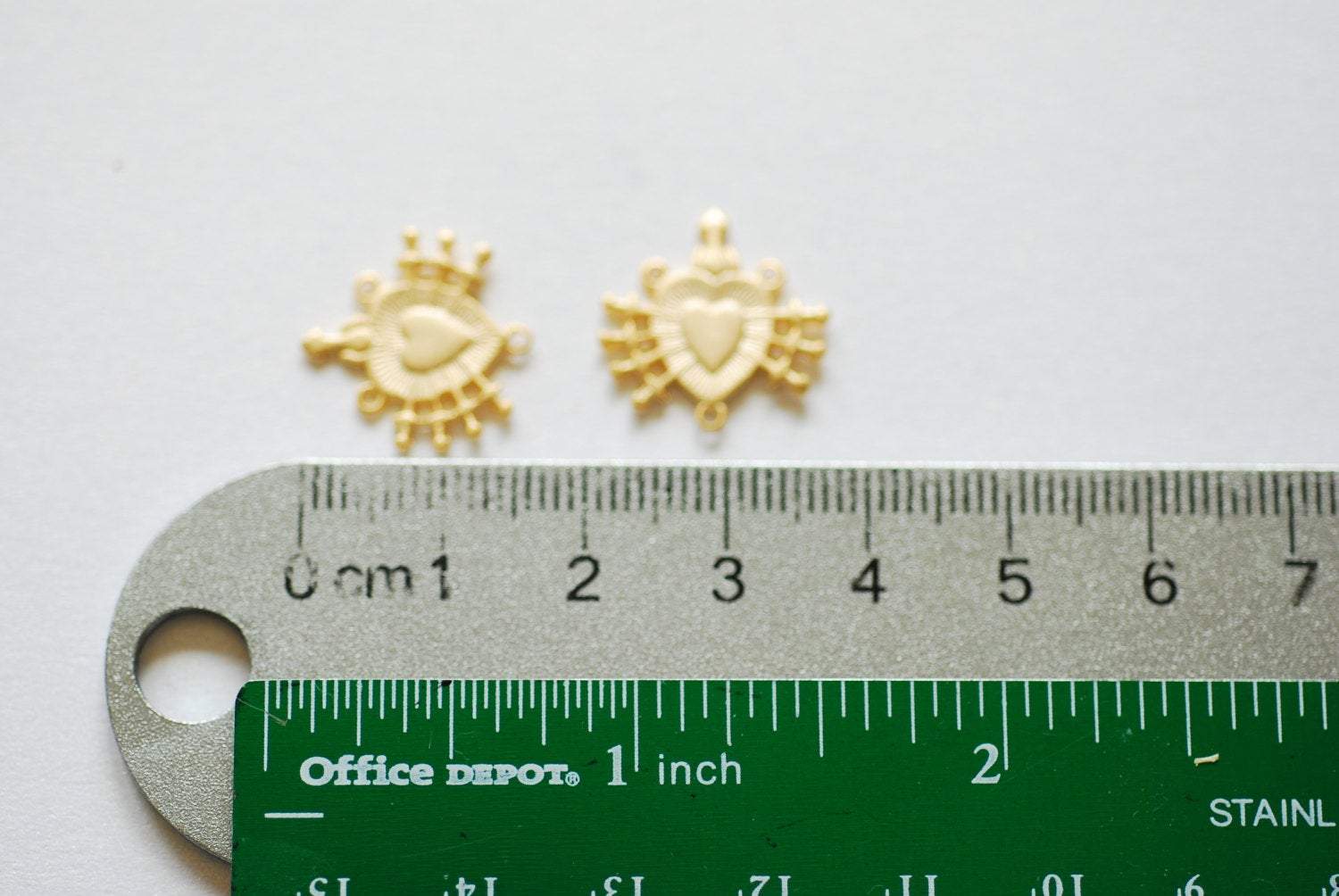 Matte Vermeil Gold Holy Sacred Heart Connector Charm- 18k gold plated over 925 silver Religious Rosary Pendant, Heart Rosary Spacer, 214 - HarperCrown