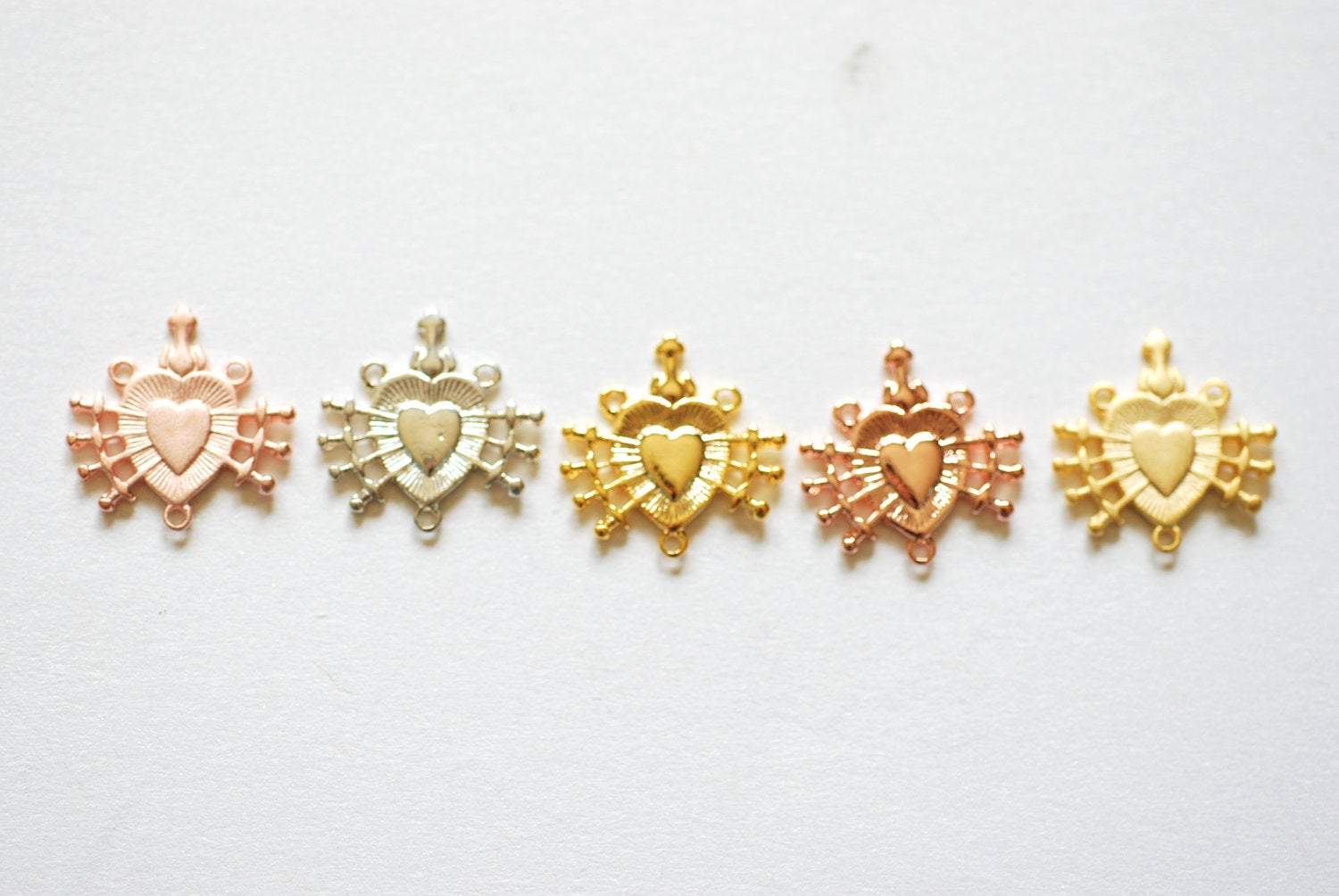 Matte Vermeil Gold Holy Sacred Heart Connector Charm- 18k gold plated over 925 silver Religious Rosary Pendant, Heart Rosary Spacer, 214 - HarperCrown