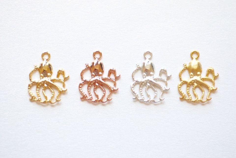 Matte Vermeil Gold Octopus Charm- 18k gold Plated over Sterling Silver, sea life, ocean creature, octopus pendant, Small Octopus - HarperCrown